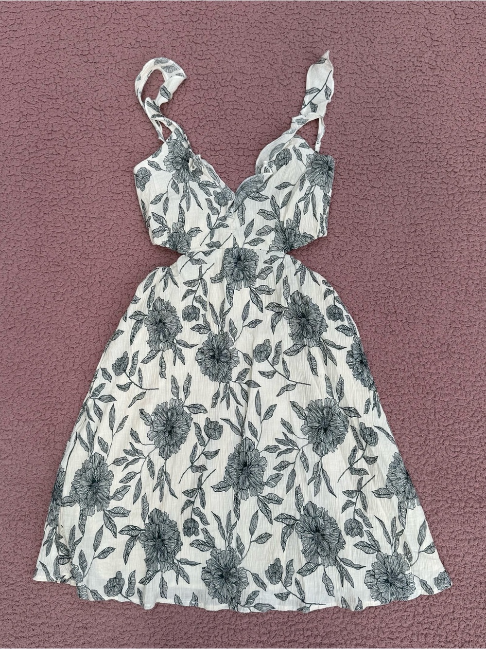 White Floral Sundress with Black Print